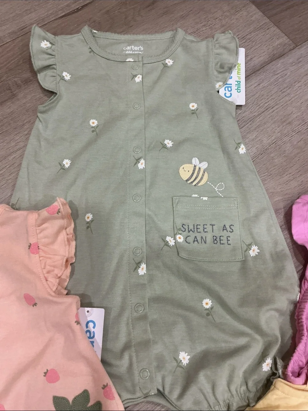 Carter's Girls' Yellow Floral Cotton Short-Sleeve Pajama Romper